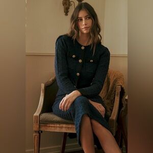 HIGH END Knit Long Sleeve Jewel Button Down Jacket and Matching MIDI SKIRT SET